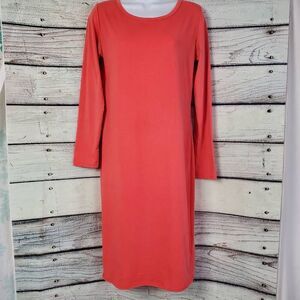 LuLaRoe Long Sleeve Midi Dress Size Small Solid Coral Pink Stretch Knit Pullover